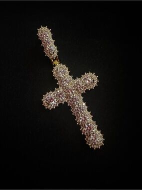 Fully Iced Out Cross Pendant - Gold Back